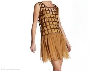 Free People Sequin Cage Drop Waist Dress Gold Mesh Met Gala Flapper Small